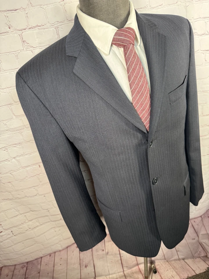 DKNY мужской уголь серый шерсти синий в тонкую полоску 2 изделия костюм 38R куртка 34 x 29 брюки - Изображение 4 из 4