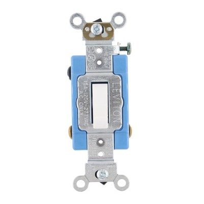 LEVITON 1203-LHW TOGGLE SWITCH, 3-WAY, LIGHTED HANDLE, 15A, 120V, WHITE