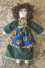 Vintage Folk Art Country Sunflower-Handsewn-Rag Doll-Sitting-OOAK-20"