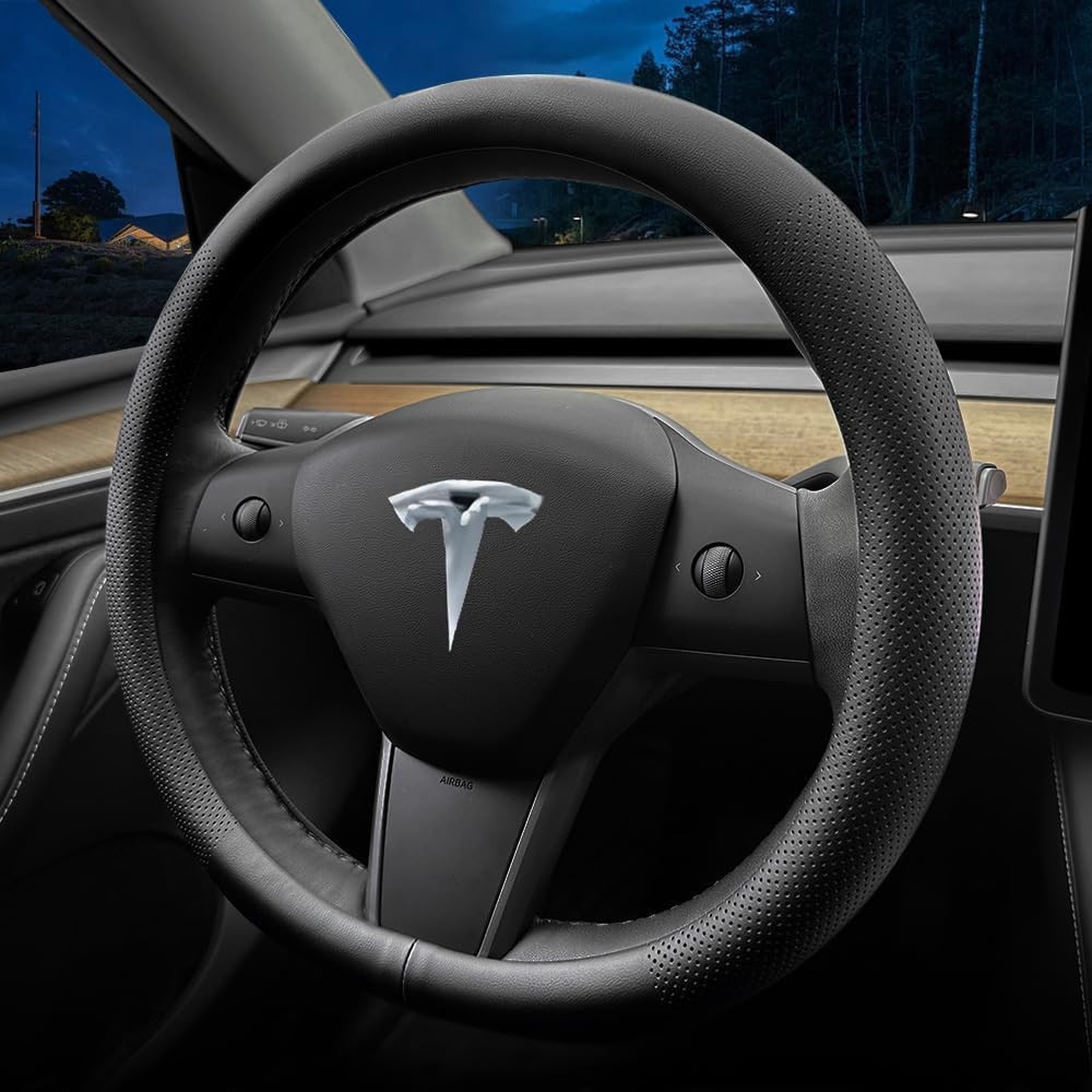 Nappa Leather Steering Wheel Cover Tesla Model 3 Y 2016 2026 D Shape Ultra Thin