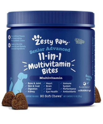 Zesty Paws Senior Advanced 11 in 1 Multivitamin Bites for Dogs Chicken 90 Chews 