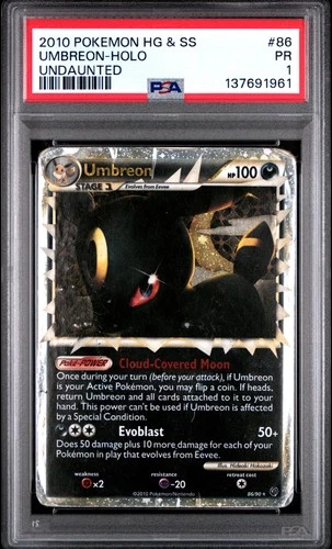 2010 POKEMON HEARTGOLD & SOULSILVER UNDAUNTED #86 UMBREON-HOLO PSA 1