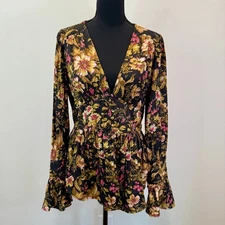 Anthropologie Blouse Women's M Floral Satin Victorian Inspired Bohemian Feminine