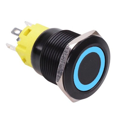 Blue LED On-(ON) Momentary 19mm Black Vandal Resistant Push Switch NO/NC