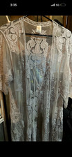 Women’s Sheer Mesh Embroidered Floral Kimono Open Front White Regular XL