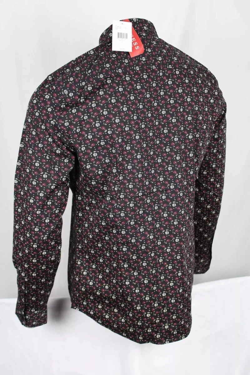 Camisa Guess Jeans Para Hombre Noa Roses Manga Larga Botón Calce Ajustado S Pequeña Negro Jet