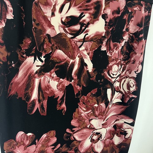 EUC Alfani Women's Black Wine Floral Scuba Knit Pencil Midi Skirt Stretch Size L - Afbeelding 3 van 10