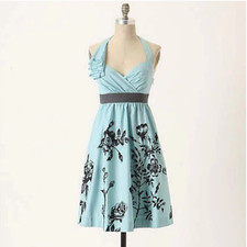 Anthropologie Nathalie Lete Paris NWT Blue Stemmed Sweetbriar Halter Dress 12