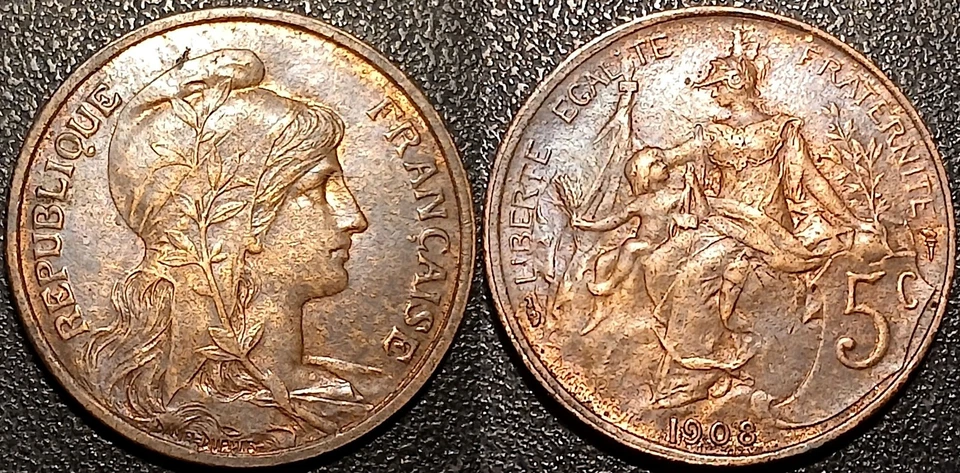 France - IIIème République - 5 centimes Daniel Dupuis 1908 SUP ! F.119/19 - Photo 1/1