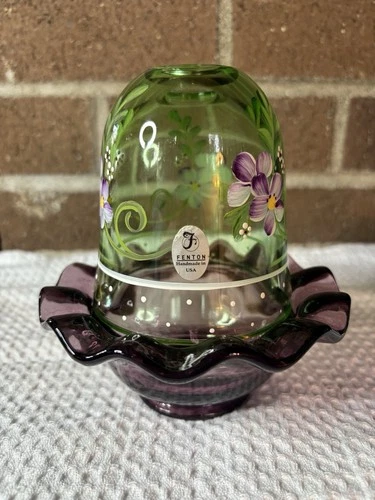 Fenton Amethyst Pansy Fairy Lamp Shelley Fenton & Ty Mendenhall Signed
