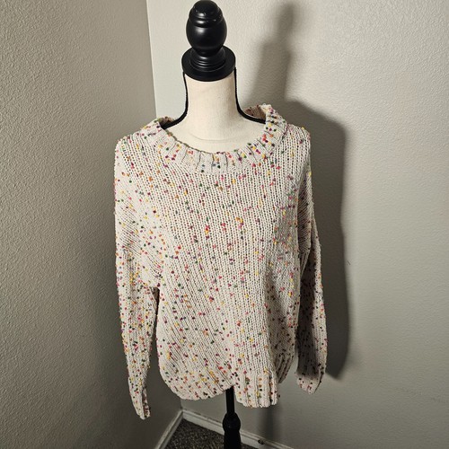 Seven 7 Women's Fria Pompom Sprinkles Jumper Open Knit Sweater Pullover Small