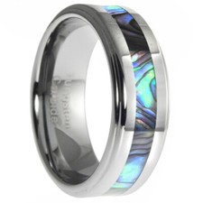 8mm Tungsten Ring With Abalone Shell Inlay Mens Wedding Ring Band Size 7-15
