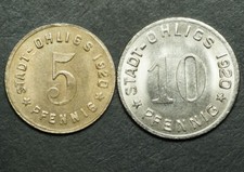 NOTGELD: 5 & 10 Pfennig 1920. STADT OHLIGS / RHEINPROVINZ ⇒ SOLINGEN.