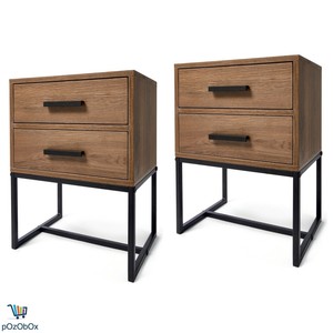 2 X Anko Side Table 2 Drawers Metal Frame Bedside Shelf Nightstand