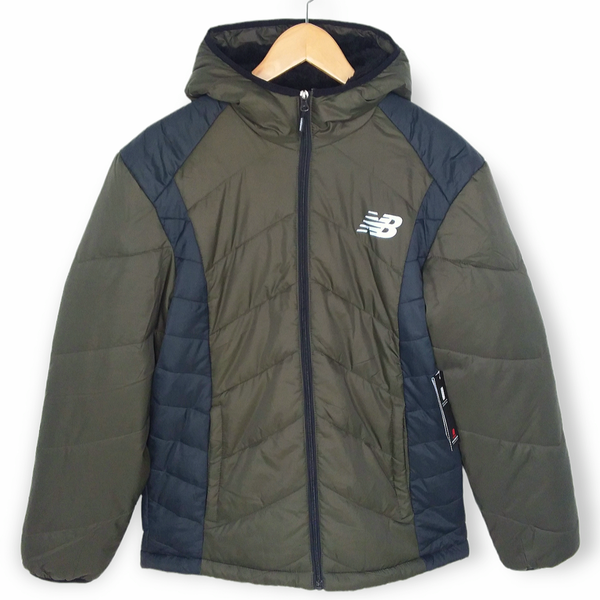 New Balance Quilted Puffer Winter Jacket Men's Small Green Black Hooded NWT