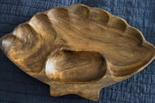 Vintage Genuine Monkey-Pod Wood Carved Chip and Dip Tray  Bowl Phillippines
