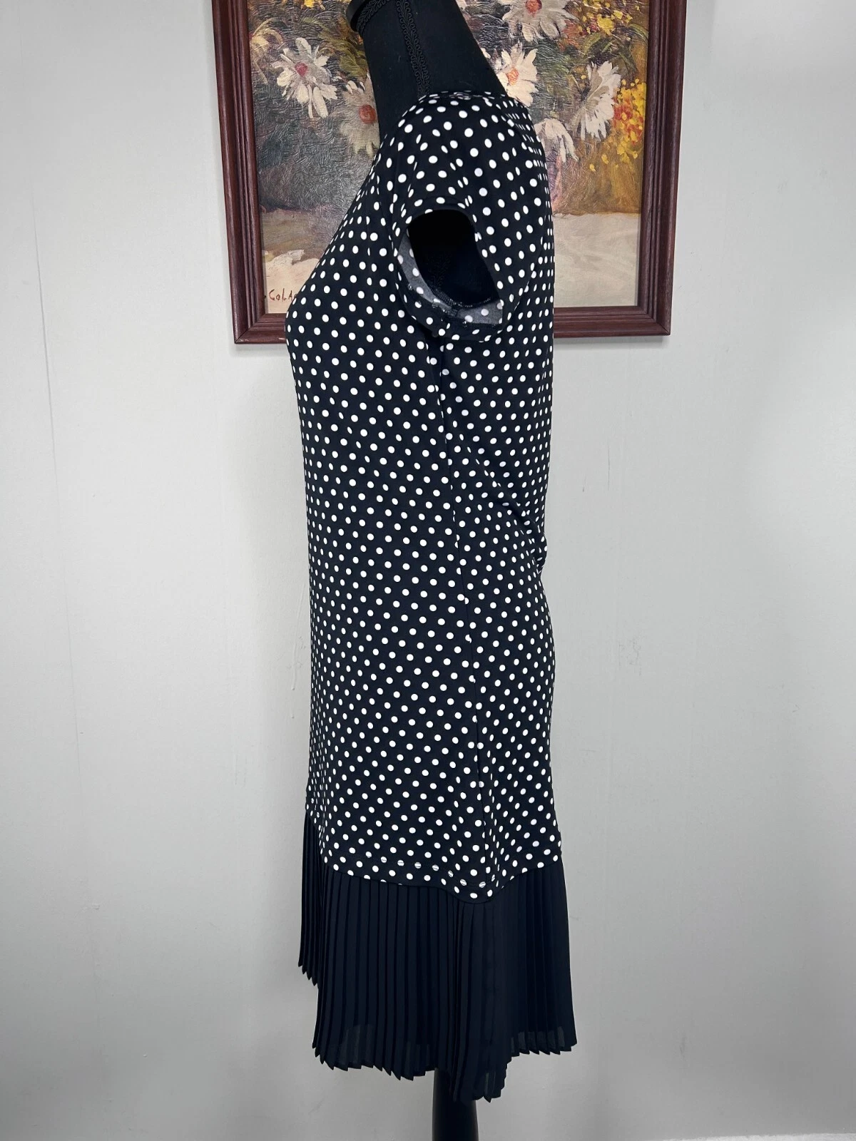 Abito Michael Kors A Line donna XS girocollo nero a pois plissettato skirT nuovo con etichette