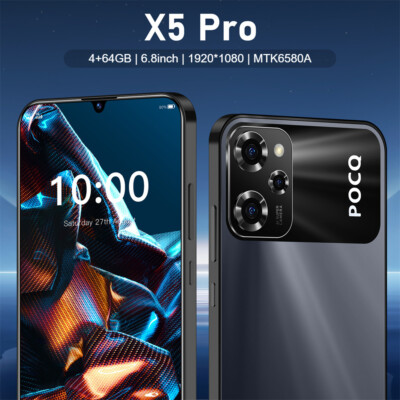 X5 Pro Smartphone Android 6.8'' Unlocked 4+64GB 5000mAh 12+24MP Dual Camera