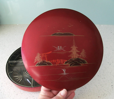 VINTAGE ORIENTALISCHE JAPANISCHE LACKWAREN KUNSTSTOFFDECKEL HORS D'OEUVRES SCHÜSSEL um 1970er Jahre