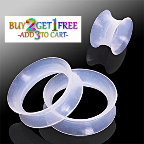Pair 8g-1" SILICONE EARSKIN TUNNELS Double Flare Gauges Ultra Thin Ear 1018 - Picture 20 of 84