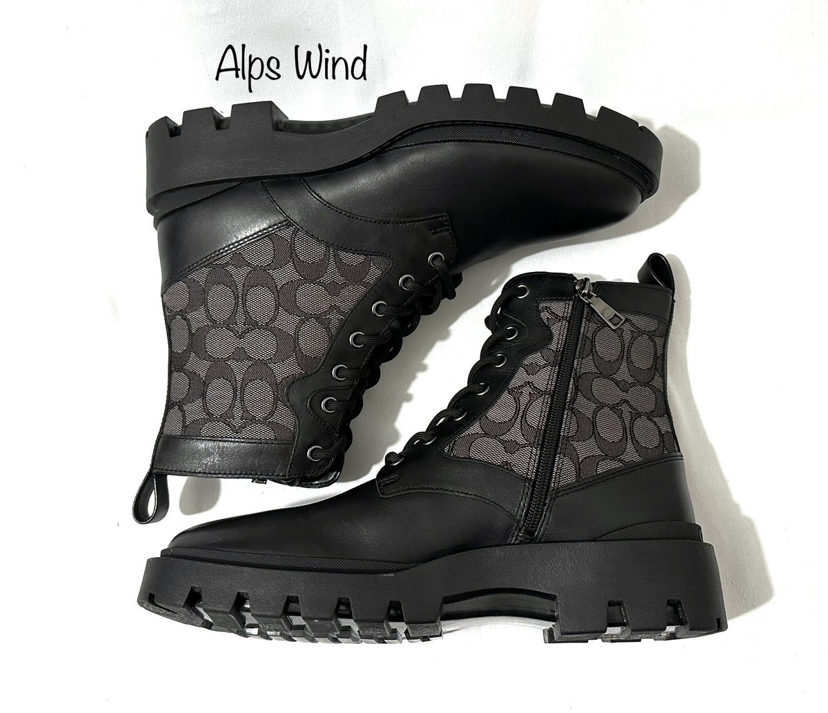 Coach Citysole Black Leather Signature Jacquard Boots SZ.8.5D NWOB