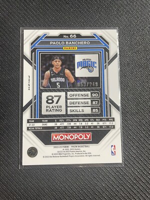249枚限定 Paolo Banchero Prizm Monopoly RC 2022-23 Panini Prizm Monopoly Basketball PAOLO BANCHERO /249 Brown