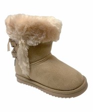 Rampage Girl's Fashion Boots Tan Cream Faux Fur Trim Kids Sz 12 Bow 60 A5209