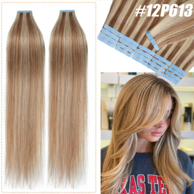 Thick Skin Weft Tape In Russian Real Remy Human Hair Extensions Full Head Ombre