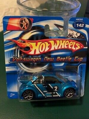 Y 5-spoke HTF Short Card 2005 Hot Wheels Volkswagen New Beetle Cup #142 Blue 