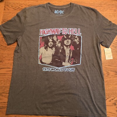 NWTs Lucky Brand ACDC Highway To Hell Shirt  1979 World Tour Gray Sz XL