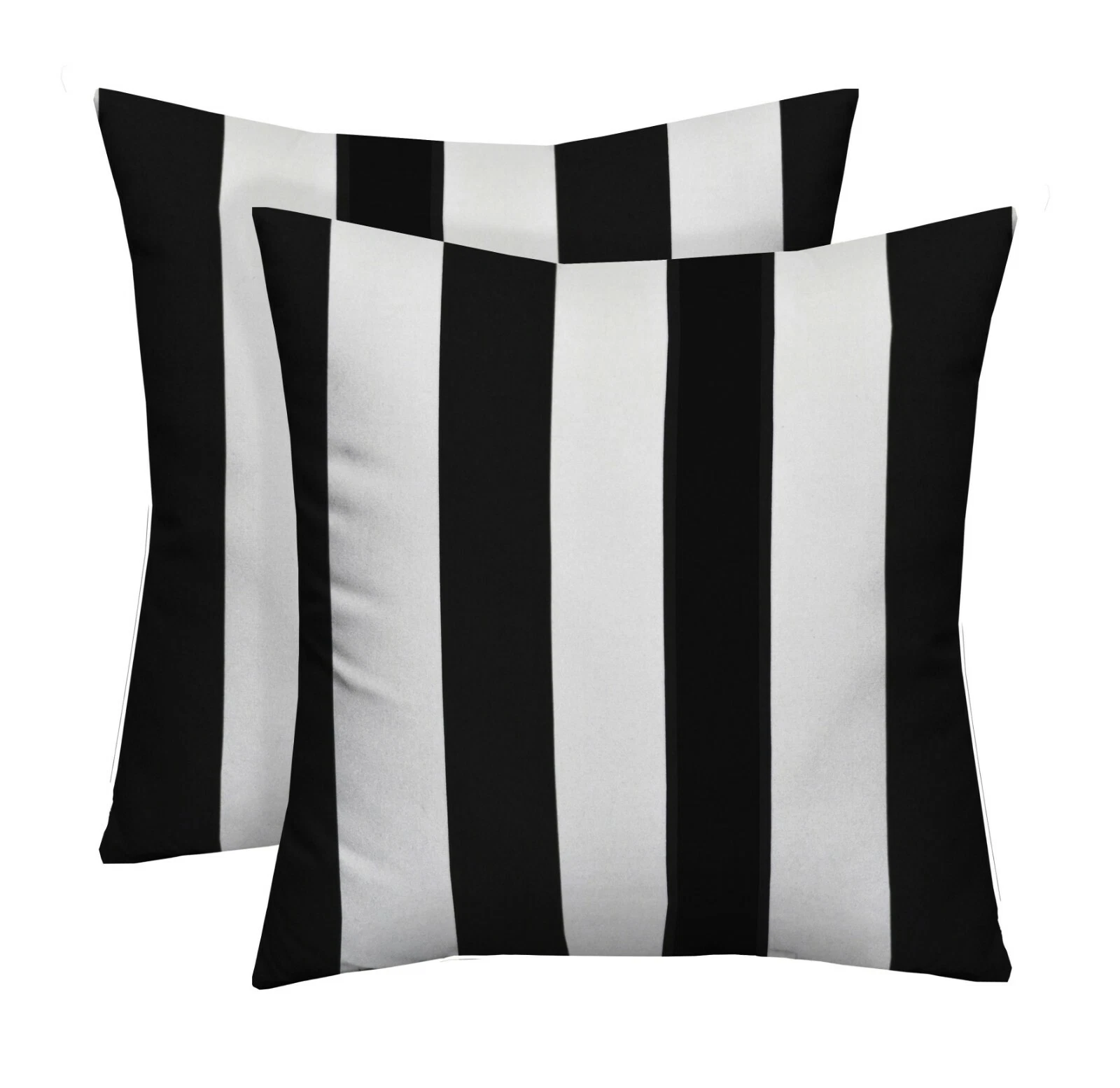 Set of 2 Black & White Stripe Decorative Outdoor Square Throw Pillows ~17" x 17"