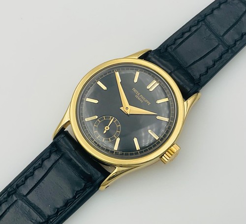 Patek Philippe Calatrava 96 18K Gold BLACK DIAL Vintage 1954 Watch Box & Paper
