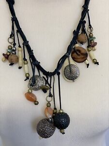Multi strand boho beads and leather necklace