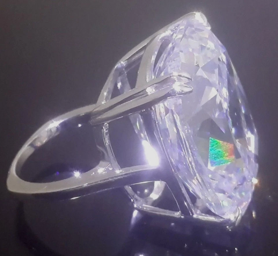 Кольцо для коктейльной вечеринки 100 карат из стерлингового серебра 925 пробы с белой подушкой - Изображение 3 из 4