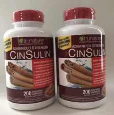 2 Botles Of trunature Advanced Strength CinSulin Cinnamon 500- 200 Ct Exp 7/26