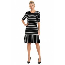 Daisy Island Black & White Striped Drop Waist Ruffle Dress M