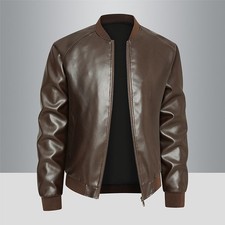 Men's new PU leather jacket with casual baseball collar and leather jacket