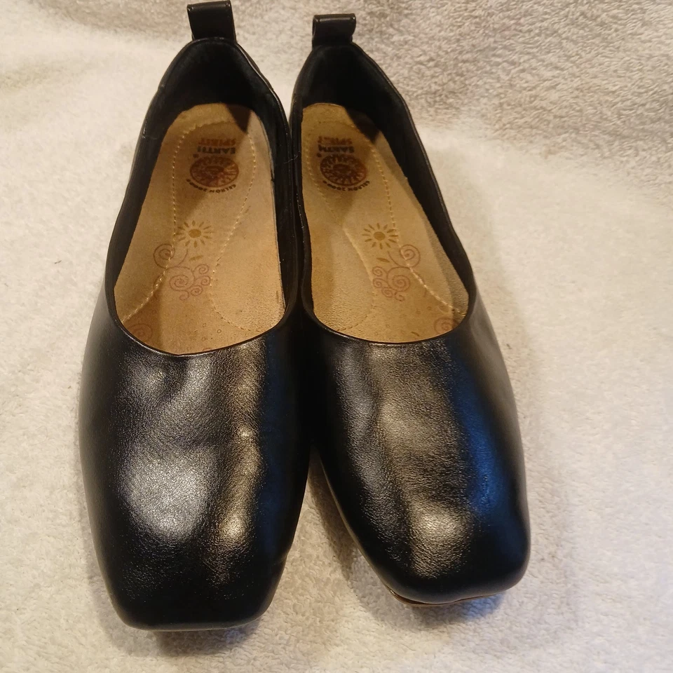 Earth Spirit Zuri 黑色皮革一脚蹬舒适平底乐福鞋女式 9.5 码 — 第 2/4 张图片