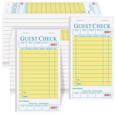 60 Pack Guest Check Books Bulk Server Note Pad Numbered Yellow 3.5x6.75 Inch