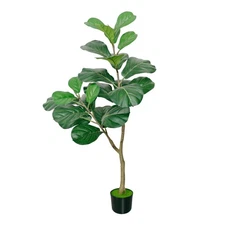 Artificial Fiddle Leaf Fig Tree, 4FT Tall Faux Ficus Lyrata Fake Tree in Blac...