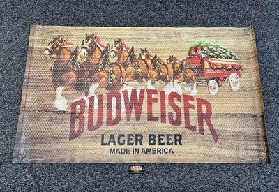 Budweiser Beer Clydesdales Pulling Wagon Large Rubber Bar Floor Mat 58x35  BNIB!