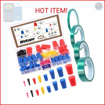 Wokape 105Pcs Powder Coating Plug Kit with PET Masking Tape, High Temp Silicone