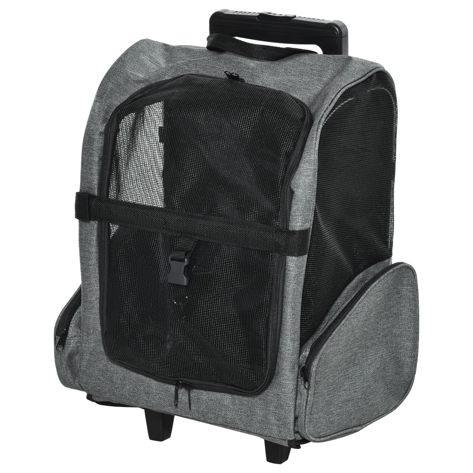 Pet Travel Backpack Bag Cat Dog Carrier with Trolley and Telescopic Wheel Grey