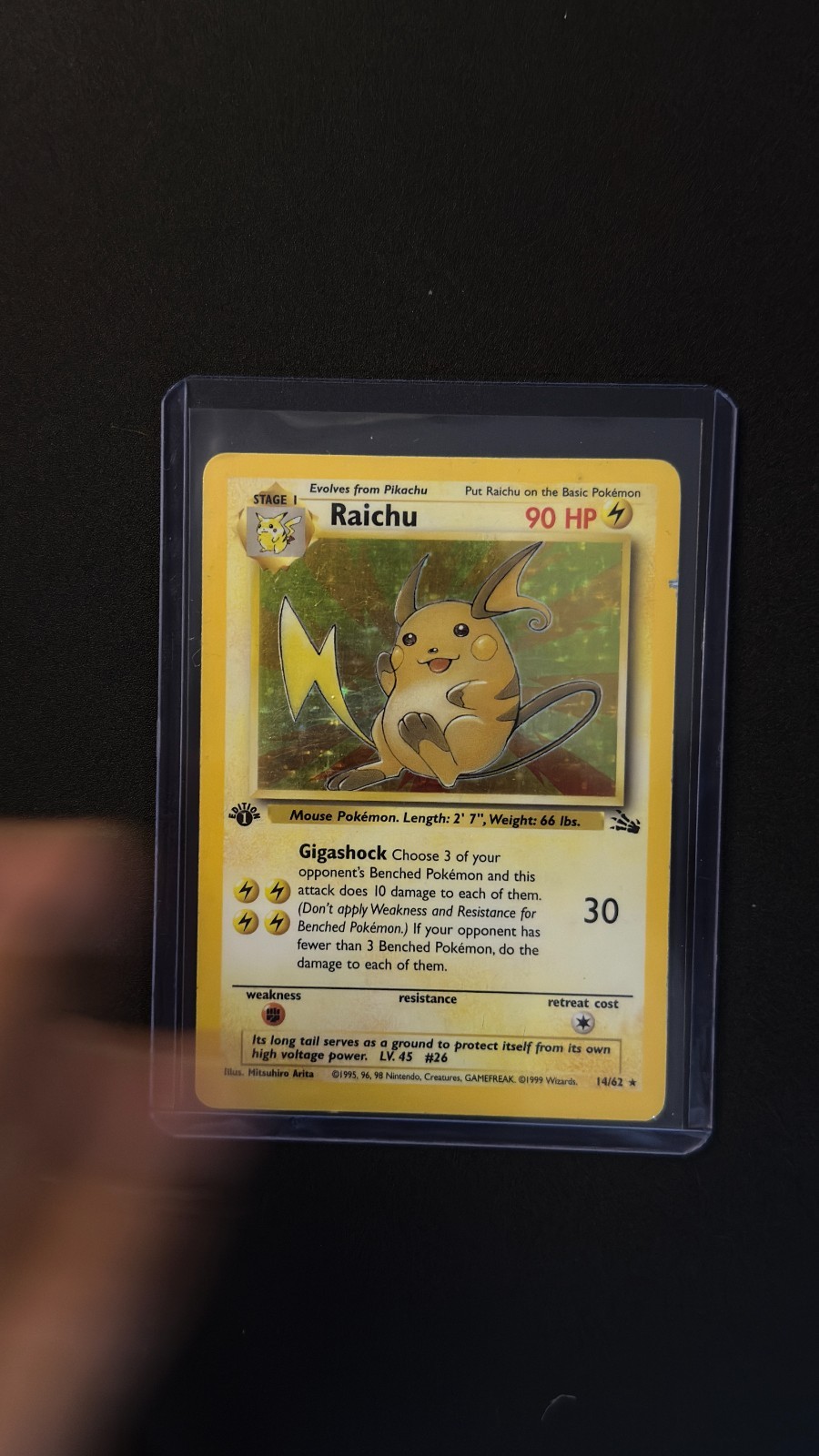 1999 Pokémon Fossil Raichu 14/62 Holo 1st Edition WOTC LP–NM