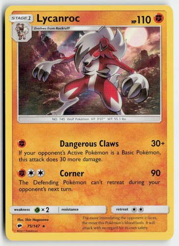 LYCANROC 75/147 HOLO RARE BURNING SHADOWS POKEMON LIGHTLY PLAYED