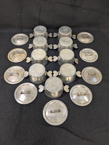Lot Of 9 Vtg. French #10 Tin Charlotte Pots/ Molds W/Lids 2.25"Tall 4" Diameter - Picture 5 of 7