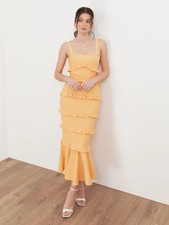 Maya Orange Amber Wide Strap Bandage Frill Midi Dress Size 8