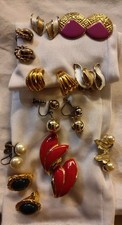 Lot 10 Vintage Clip On Screw Back Earrings Trifari Japan Del Mar Lisner 1980s