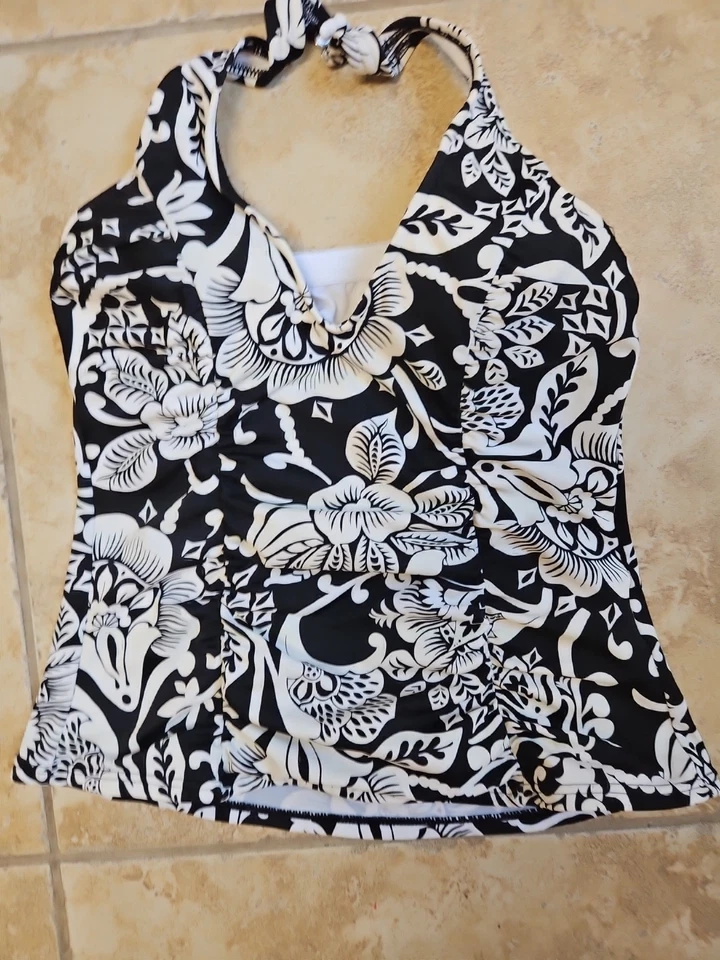 Traje de baño Tankini Caribbean Joe para mujer talla 8 negro blanco volantes Foto 3 de 4