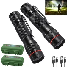 LED Flashlight Rechargeable 2 Pack, High Lumens Tactical flahlight, Super Bri...
